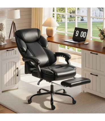 HOMCOM Adjustable Office Chair Reclining Computer Desk Chair with Footrest, Armrest, Casters, Black
