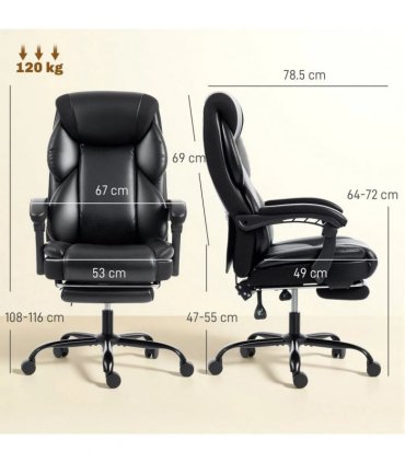 HOMCOM Adjustable Office Chair Reclining Computer Desk Chair with Footrest, Armrest, Casters, Black