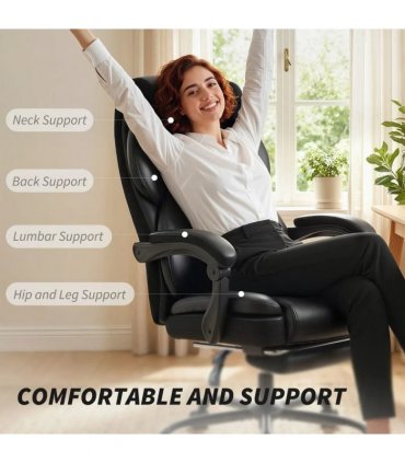 HOMCOM Adjustable Office Chair Reclining Computer Desk Chair with Footrest, Armrest, Casters, Black