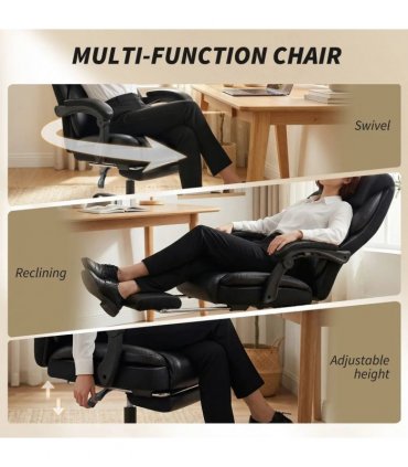 HOMCOM Adjustable Office Chair Reclining Computer Desk Chair with Footrest, Armrest, Casters, Black