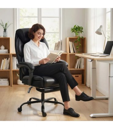 HOMCOM Adjustable Office Chair Reclining Computer Desk Chair with Footrest, Armrest, Casters, Black