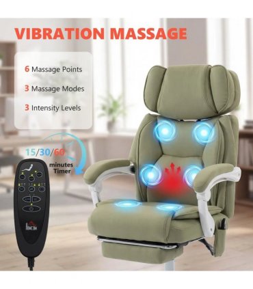 HOMCOM High Back Vibration Massage Office Chair Heated Reclining Computer Chair w/ Adjustable Height, Swivel Wheels, Lime Green