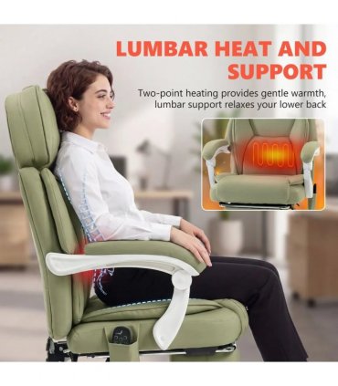 HOMCOM High Back Vibration Massage Office Chair Heated Reclining Computer Chair w/ Adjustable Height, Swivel Wheels, Lime Green