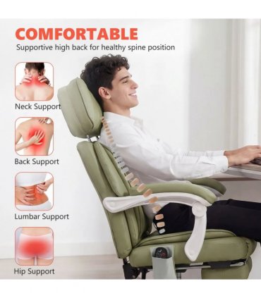 HOMCOM High Back Vibration Massage Office Chair Heated Reclining Computer Chair w/ Adjustable Height, Swivel Wheels, Lime Green
