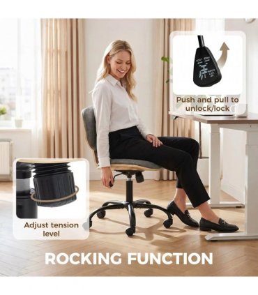 HOMCOM Home Office Desk Chair Rocking Function Ergonomic Swivel Chair with PU Wheels, Grey
