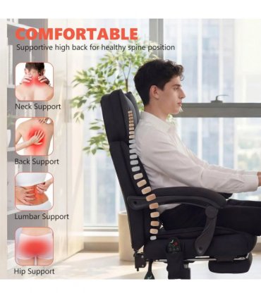 HOMCOM High Back Vibration Massage Office Chair Heated Reclining Computer Chair w/ Adjustable Height, Swivel Wheels, Black
