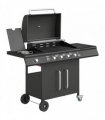 Outsunny 4 Burner Gas BBQ Grill with Storage Cabinet, 15.2 kW Gas Barbecue Trolley with Side Table, 4 Wheels, Warming Rack