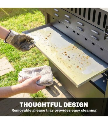 Outsunny 4 Burner Gas BBQ Grill with Storage Cabinet, 15.2 kW Gas Barbecue Trolley with Side Table, 4 Wheels, Warming Rack
