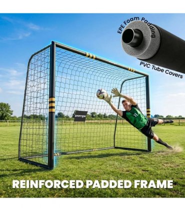 SPORTNOW Football Goal, 10 x 6.5ft Football Net with Ground Stakes, EPE Foam Padding and Metal Frame, Easy Assembly, Yellow