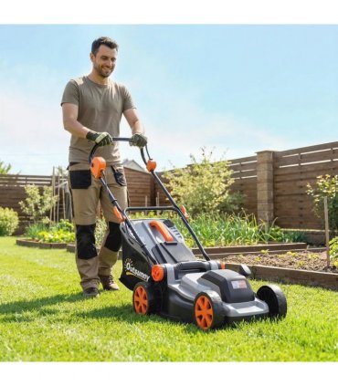 Outsunny 18V Cordless Lawnmower with 2 x 4Ah Batteries, Battery Lawn Mower with 34cm Cutting Width, Mulching Feature