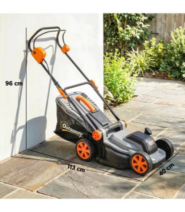 Outsunny 18V Cordless Lawnmower with 2 x 4Ah Batteries, Battery Lawn Mower with 34cm Cutting Width, Mulching Feature