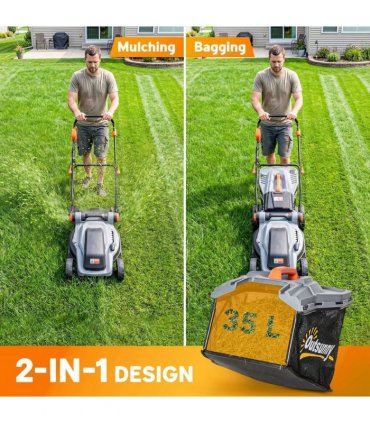Outsunny 18V Cordless Lawnmower with 2 x 4Ah Batteries, Battery Lawn Mower with 34cm Cutting Width, Mulching Feature