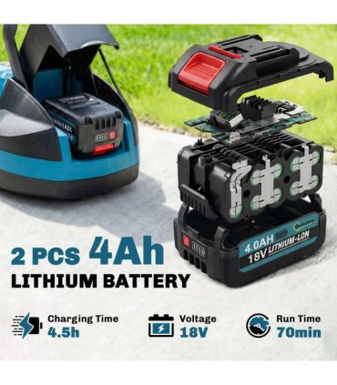 Outsunny 18V Cordless Lawnmower with 2 x 4Ah Batteries & Charger, Battery Lawn Mower with 21cm Cutting Width, 3 Cutting Heights
