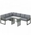 Outsunny 6 Seater Rattan Garden Furniture Set with 3 Loveseats, Table, Patio Rattan Furniture Corner Sofa Set, Grey