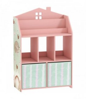 AIYAPLAY Kids Bookshelf with Storage, Toy Storage Unit with Book Display, Shelves and Fabric Drawers for Playroom Nursery, Pink