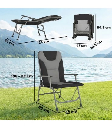 Outsunny Camping Chair Padded Reclining Folding Chair with Wide Armrests for Adults Black