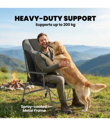 Outsunny Camping Chair Padded Reclining Folding Chair with Wide Armrests for Adults Black