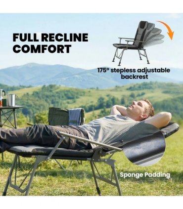 Outsunny Camping Chair Padded Reclining Folding Chair with Wide Armrests for Adults Black