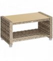Outsunny Outdoor Coffee Table with Storage Shelf, PE Rattan Side Table with Slatted Top and Foot Pads, Light Brown