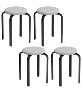 HOMCOM Stackable Stools Modern Cushioned Round Backless Stools Set of 4 Kitchen Dining Room Grey