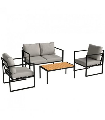 Outsunny Outdoor Garden Furniture Set, 4 Piece Patio Furniture with Slatted Table, Indoor Outdoor Balcony Patio Conservatory Set