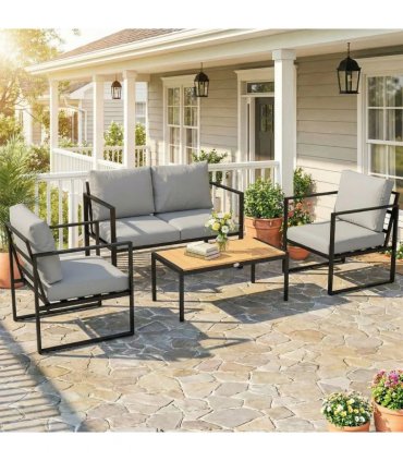 Outsunny Outdoor Garden Furniture Set, 4 Piece Patio Furniture with Slatted Table, Indoor Outdoor Balcony Patio Conservatory Set