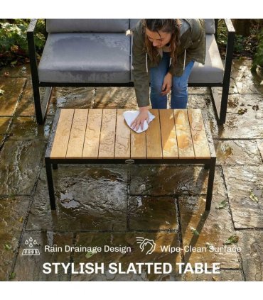 Outsunny Outdoor Garden Furniture Set, 4 Piece Patio Furniture with Slatted Table, Indoor Outdoor Balcony Patio Conservatory Set