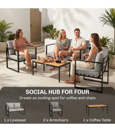 Outsunny Outdoor Garden Furniture Set, 4 Piece Patio Furniture with Slatted Table, Indoor Outdoor Balcony Patio Conservatory Set