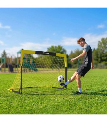 SPORTNOW Pop Up Football Goal, Portable Folding Football Net with Carry Bag, 4 U-Shaped Ground Stakes, Fibreglass Pole