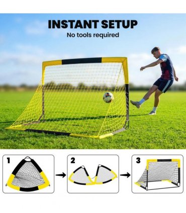 SPORTNOW Pop Up Football Goal, Portable Folding Football Net with Carry Bag, 4 U-Shaped Ground Stakes, Fibreglass Pole