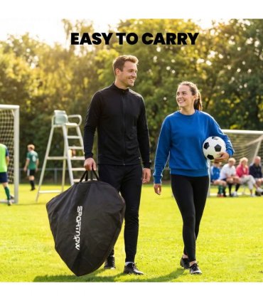 SPORTNOW Pop Up Football Goal, Portable Folding Football Net with Carry Bag, 4 U-Shaped Ground Stakes, Fibreglass Pole