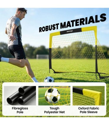 SPORTNOW Pop Up Football Goal, Portable Folding Football Net with Carry Bag, 4 U-Shaped Ground Stakes, Fibreglass Pole