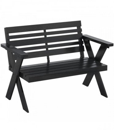 Outsunny 2 Seater Wooden Garden Bench, Slatted Patio Bench with Armrest and Backrest, Black