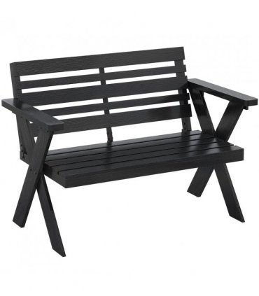 Outsunny 2 Seater Wooden Garden Bench, Slatted Patio Bench with Armrest and Backrest, Black