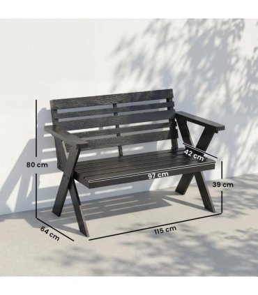 Outsunny 2 Seater Wooden Garden Bench, Slatted Patio Bench with Armrest and Backrest, Black