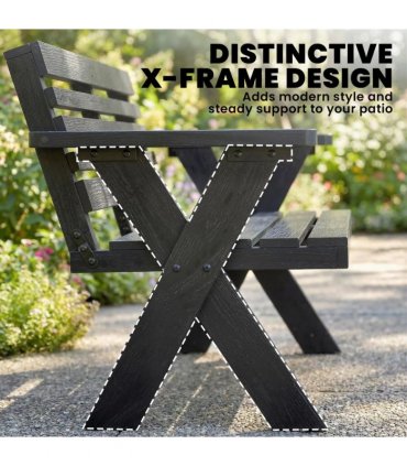 Outsunny 2 Seater Wooden Garden Bench, Slatted Patio Bench with Armrest and Backrest, Black