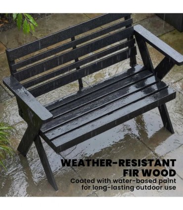 Outsunny 2 Seater Wooden Garden Bench, Slatted Patio Bench with Armrest and Backrest, Black