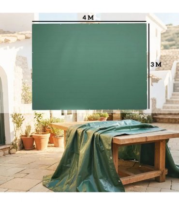 Outsunny 3 x 4m Waterproof Tarpaulin, 90GSM Tear-Resistant PE Tarp with Reinforced Grommets, UV Protected Cover