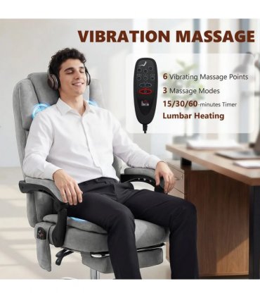 HOMCOM Office Chair with 6-Point Vibration Massage and Heat, Executive Computer Desk Chair with High Back, Reclining, Grey