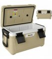 Outsunny 42.6L Insulated Cool Box, Lightweight Portable Ice Cooler with Handle, Lid and Drain Valve, Khaki
