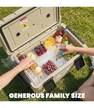 Outsunny 42.6L Insulated Cool Box, Lightweight Portable Ice Cooler with Handle, Lid and Drain Valve, Khaki