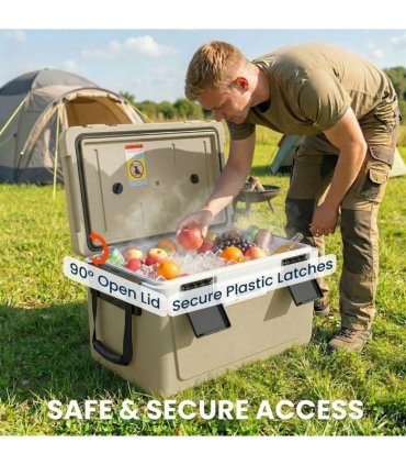 Outsunny 42.6L Insulated Cool Box, Lightweight Portable Ice Cooler with Handle, Lid and Drain Valve, Khaki