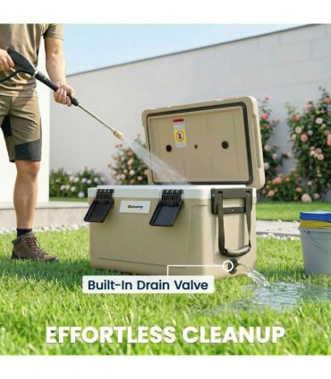 Outsunny 42.6L Insulated Cool Box, Lightweight Portable Ice Cooler with Handle, Lid and Drain Valve, Khaki