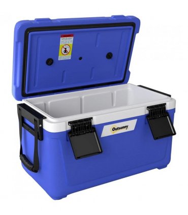 Outsunny 42.6L Insulated Cool Box, Lightweight Portable Ice Cooler with Handle, Lid and Drain Valve, Dark Blue
