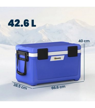 Outsunny 42.6L Insulated Cool Box, Lightweight Portable Ice Cooler with Handle, Lid and Drain Valve, Dark Blue