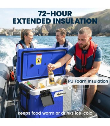 Outsunny 42.6L Insulated Cool Box, Lightweight Portable Ice Cooler with Handle, Lid and Drain Valve, Dark Blue