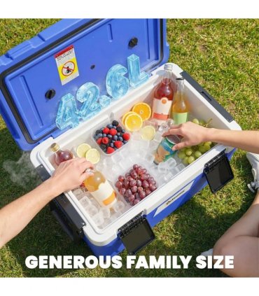 Outsunny 42.6L Insulated Cool Box, Lightweight Portable Ice Cooler with Handle, Lid and Drain Valve, Dark Blue