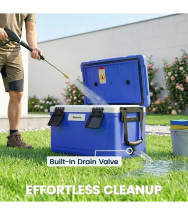 Outsunny 42.6L Insulated Cool Box, Lightweight Portable Ice Cooler with Handle, Lid and Drain Valve, Dark Blue