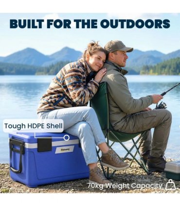 Outsunny 42.6L Insulated Cool Box, Lightweight Portable Ice Cooler with Handle, Lid and Drain Valve, Dark Blue