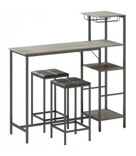 HOMCOM 3 Piece Breakfast Bar Table and Stools Set, Washed Grey